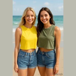 Zara Yellow and Green Crop mussel tees large